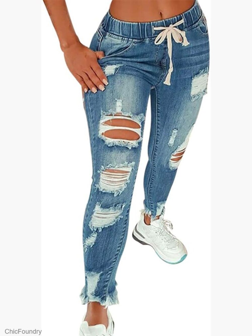 High Waist Skinny Ripped Jeans Plus Size Stretch Denim Pants